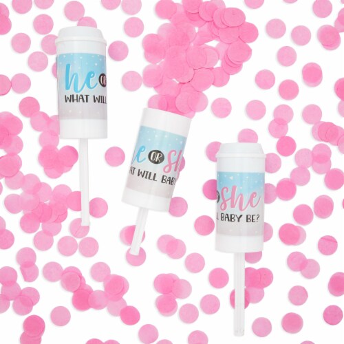 6 Pack Gender Reveal Confetti Cannon with Pink Refills, Girl Baby