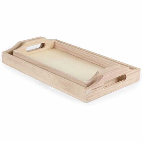 Lightweight Wooden Trays with Handles for DIY Crafts, Decorating (2 Sizes, 2 Pack) Perspective: left
