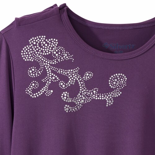 Silverts Eggplant Reusable Poly-Spandex Blend Adaptive Shirt Large Perspective: left