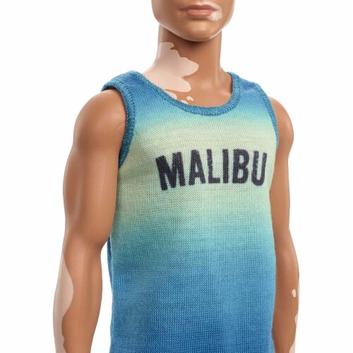 Barbie Ken Fashionistas Doll #192 Brown Cropped Hair Vitiligo Malibu Tank & Red Shorts Perspective: left