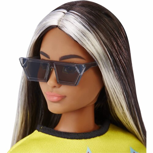 Barbie Fashionistas Doll, Curvy, Long Hair with Crop Top, Skirt, Sneakers & Sunglasses Perspective: left