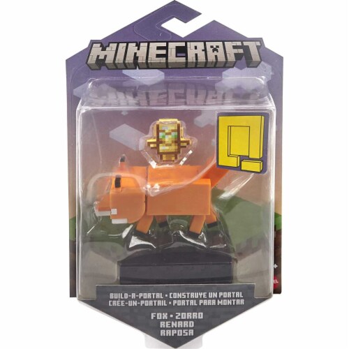 Mattel Minecraft Fox Action Figure, 3.25-in, with 1 Build-a-Portal Piece & 1 Accessory Perspective: left