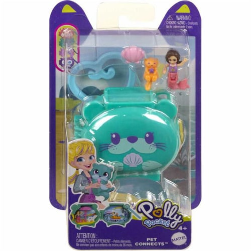 Polly Pocket Pet Connects Otter Stackable Compact Playset w/ Mermaid Doll and Otter Figure Perspective: left