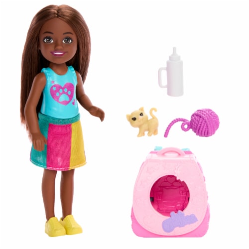Mattel​Barbie® Family & Friends™ Playtime Kitty Backpack Brunette Chelsea Doll Perspective: left