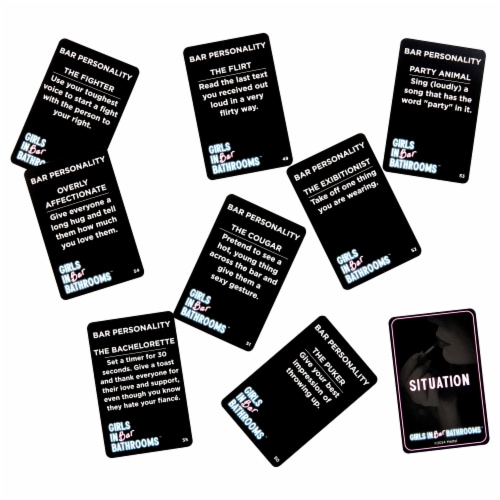 Mattel® Girls In Bar Bathrooms™ Adult Party Game Perspective: left