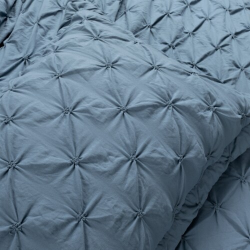 Ravello Pintuck Soft Oversized Duvet Cover Stormy Blue 3Pc Set King Perspective: left