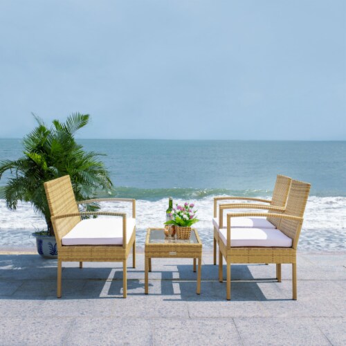 Safavieh Dune Wood And Polyeste Sofa In Natual / Light Gay