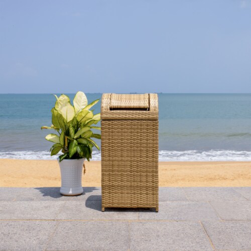SAFAVIEH Outdoor Collection Serapis Trash Bin Natural Perspective: left