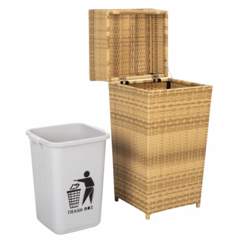 SAFAVIEH Outdoor Collection Mazeli Trash Bin Natural Perspective: left