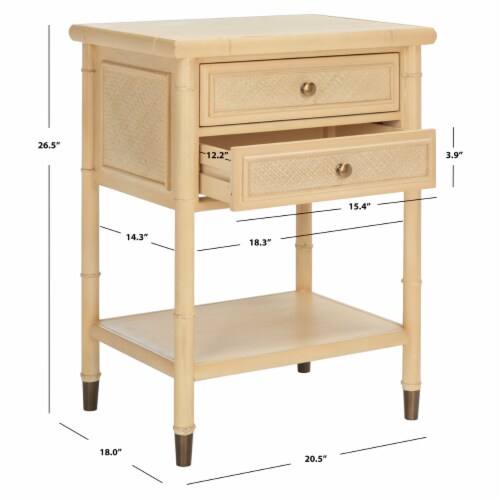 SAFAVIEH Ahab 2-Drawer 1 Shelf Accent Table Light Blonde / Gold Perspective: left