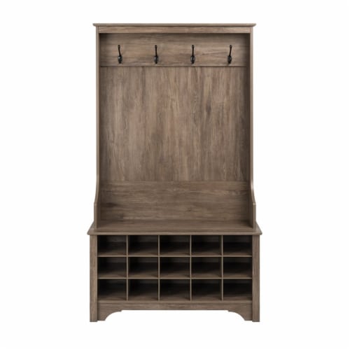 Pemberly Row Wide Hall Tree with Shoe Storage in Drifted Gray Perspective: left