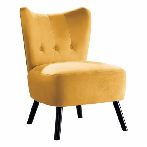 Pemberly Row Velvet Upholstered Accent Chair in Yellow Perspective: left