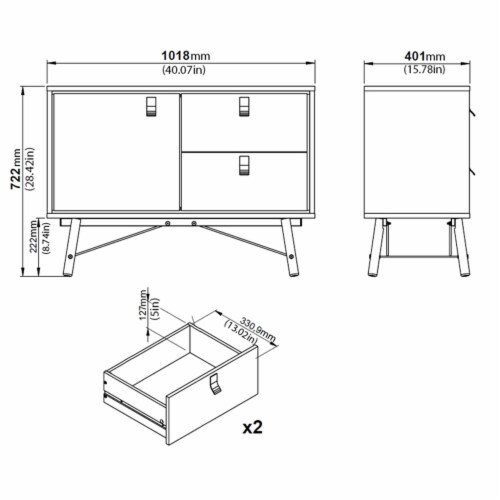 Pemberly Row 1 Door 2 Drawer Sideboard in White Matte & Black Perspective: left