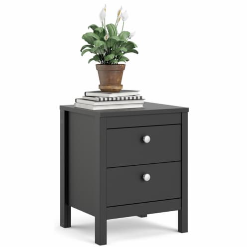 Pemberly Row Contemporary 2 Drawer Nightstand in Black Matte Perspective: left