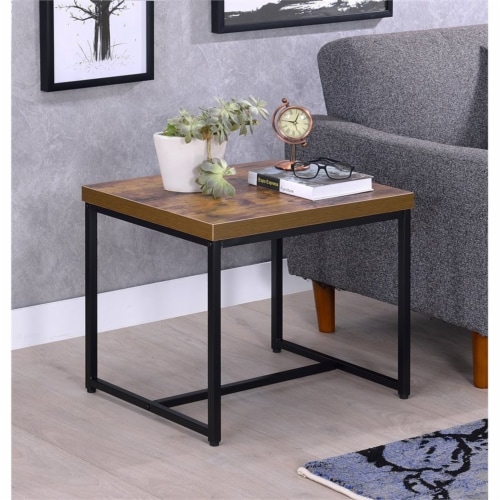 Bowery Hill Square End Table in Weathered Oak and Black Perspective: left