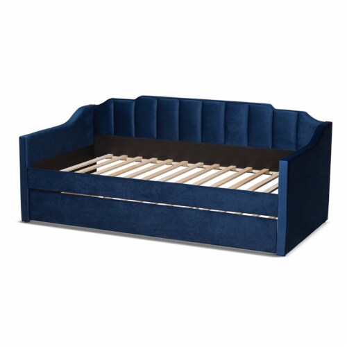 Bowery Hill Navy Blue Velvet Twin Size Daybed with Trundle Perspective: left