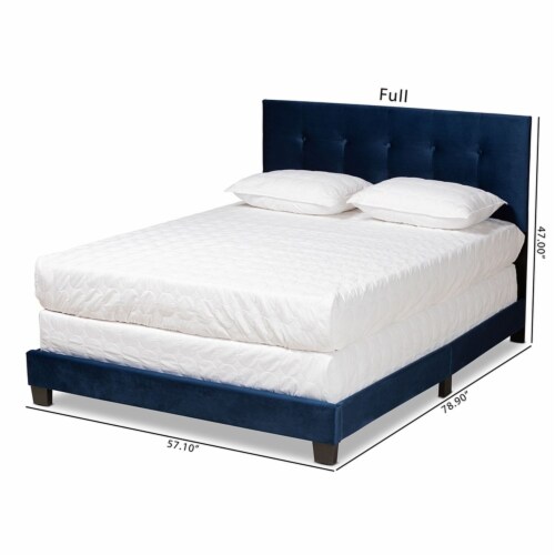 Bowery Hill Navy Blue Upholstered Queen Size Panel Bed Perspective: left