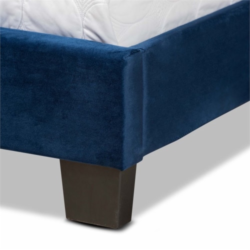 Bowery Hill Modern Navy Blue Upholstered Queen Size Panel Bed Perspective: left