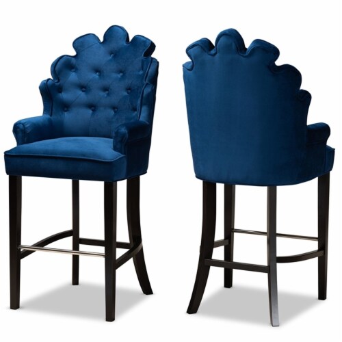 Bowery Hill Navy Blue and Dark Brown Finished Wood 2-Piece Bar Stool Set Perspective: left