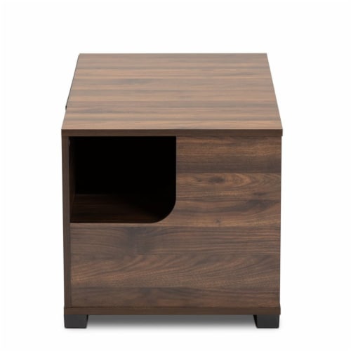 Bowery Hill Modern Walnut Brown Finished 2-Door Cat Litter Box Cover House Perspective: left