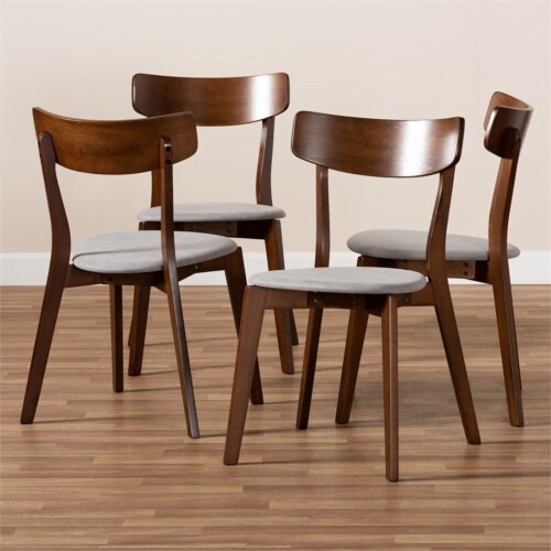 Bowery Hill Light Gray Fabric Upholstered Wood 4-Piece Dining Chair Set Perspective: left