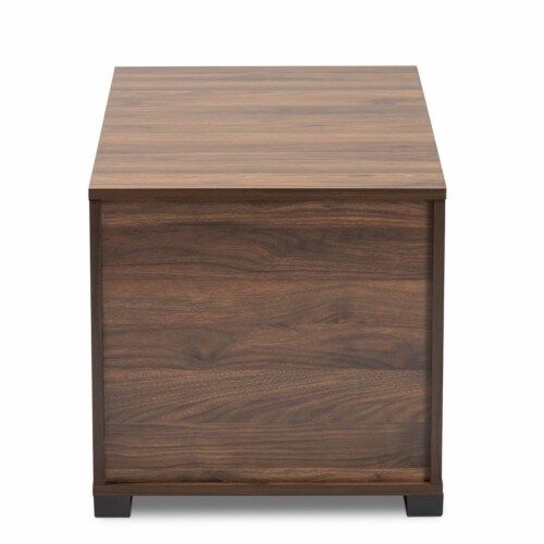 Bowery Hill Modern Walnut Brown Finished Cat Litter Box Cover House Perspective: left