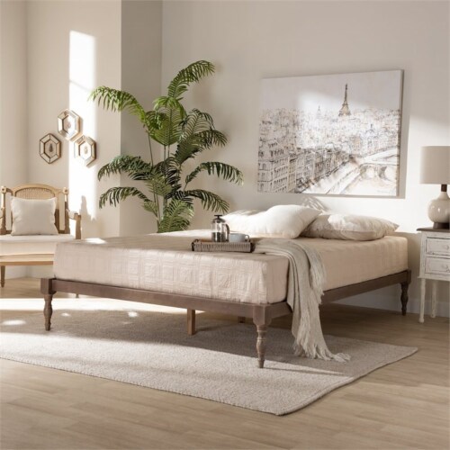 Bowery Hill Full Size Oak Finished Wood Platform Bed Frame Perspective: left