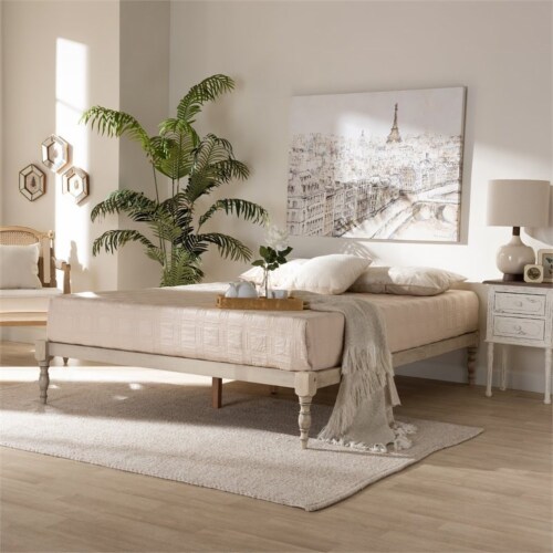 Bowery Hill Full Size White Finished Wood Platform Bed Frame Perspective: left