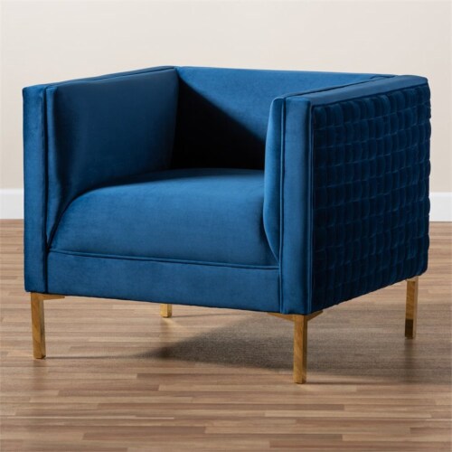Bowery Hill Navy Blue Velvet Gold Finished Armchair Perspective: left