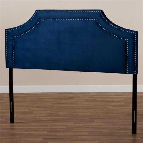 Bowery Hill Modern Velvet and Wood King Headboard in Navy Blue Perspective: left