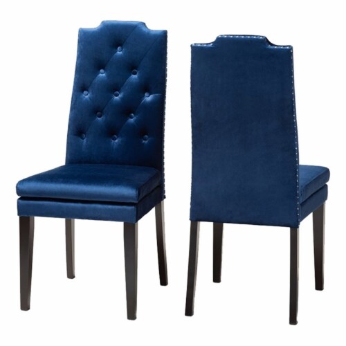 Bowery Hill 20 H Button Tufted Wood Dining Chairs in Navy Blue (Set of 2) Perspective: left