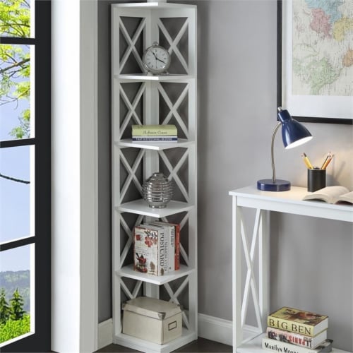 Home Square 5 Shelf Wood Corner Bookcase Set in White (Ste of 2) Perspective: left