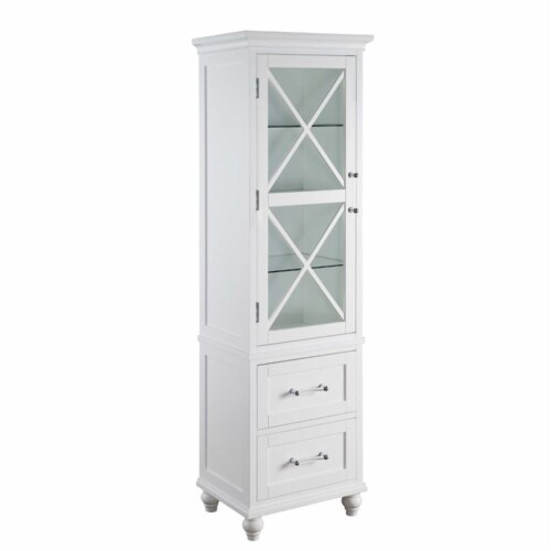 Home Square 2 Drawer Linen Tower Cabinet Set in White (Set of 2) Perspective: left