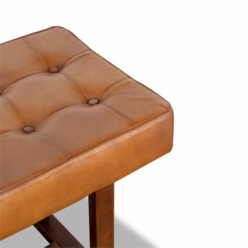 Home Square 2 Piece Mid Century Modern Genuine Leather Bench Set
