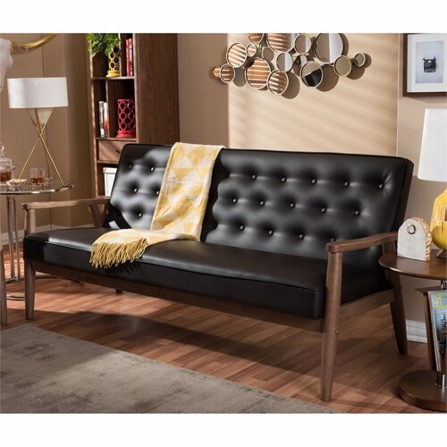 Home Square 2 Piece Faux Leather Sofa Set with Tufted Sofa and Loveseat in Brown Perspective: left