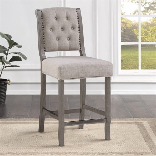 Home Square 3 Piece Upholstered Solid Wood Stationary Counter Stool Set in Gray Perspective: left