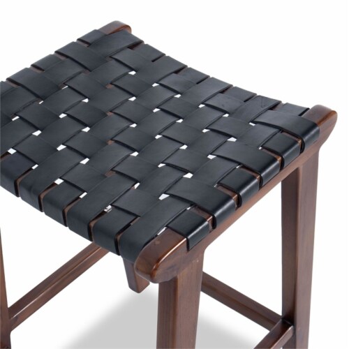 Home Square 3 Piece Saddle Woven Leather Counter Stool Set in
