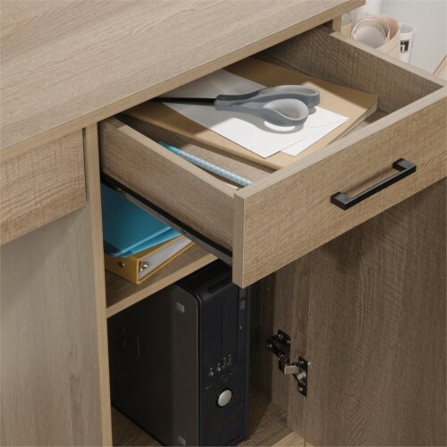 Pemberly Row Engineered Wood Computer Desk in Summer Oak Perspective: left