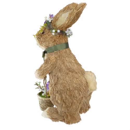 Northlight 15 Brown Sisal Bunny Rabbit with Basket Easter Figure Perspective: left