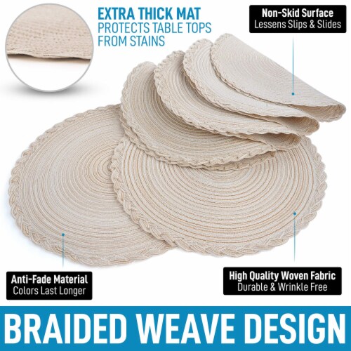 Zulay Kitchen Round Placemats Braided - Set of 6 - Ivory with Border Perspective: left