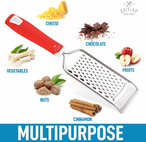 Zulay Kitchen Professional Stainless Steel Flat Handheld Cheese Grater - Red Perspective: left