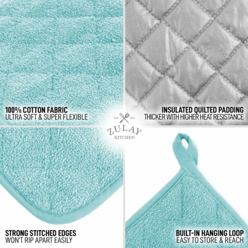 Zulay Kitchen Pot Holder - Quilted Terry Cloth Potholders 7x7 Inch (Aqua Sky) Perspective: left