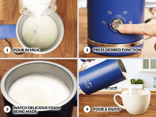 Zulay Kitchen 4 in 1 Automatic Milk Frother For Hot and Cold Milk - Blue Perspective: left
