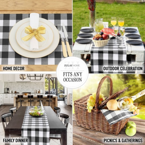 Table Runner Thick Poly Cotton Buffalo Plaid Table Runners (14 x72 ) - Black and White Perspective: left