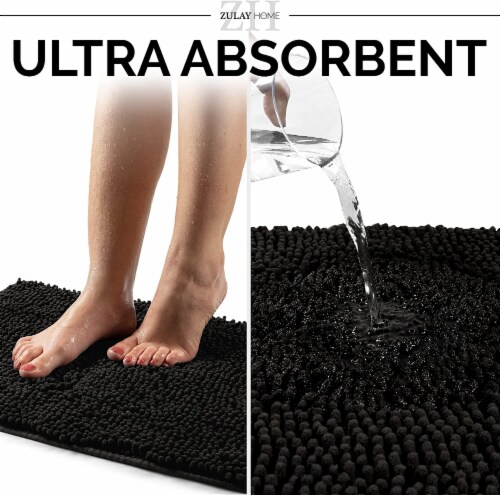 Zulay Kitchen Soft Shaggy Bathroom Rug - 20 x 30 - Black Perspective: left