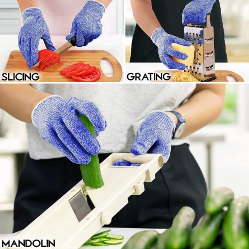 Zulay Kitchen Cut Resistant Gloves Food Grade Level 5 Protection - Drak Blue Perspective: left