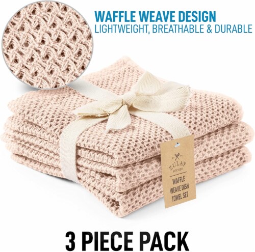 Zulay Kitchen Waffle Weave Towels - 3 Pack 12 X 12 Inch - (Beige) Perspective: left