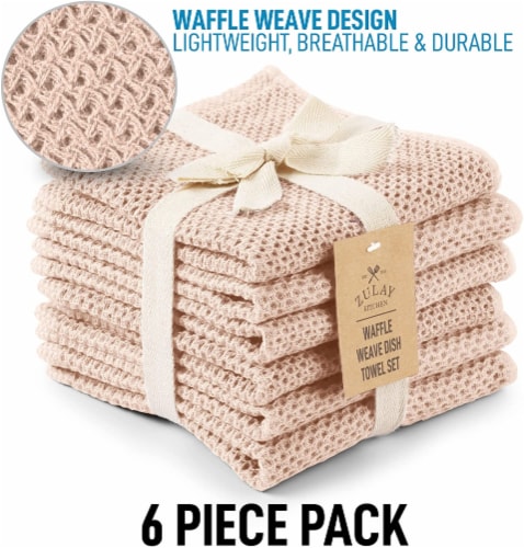 Zulay Kitchen Waffle Weave Towels - 6 Pack 12 X 12 Inch - (Light Beige) Perspective: left