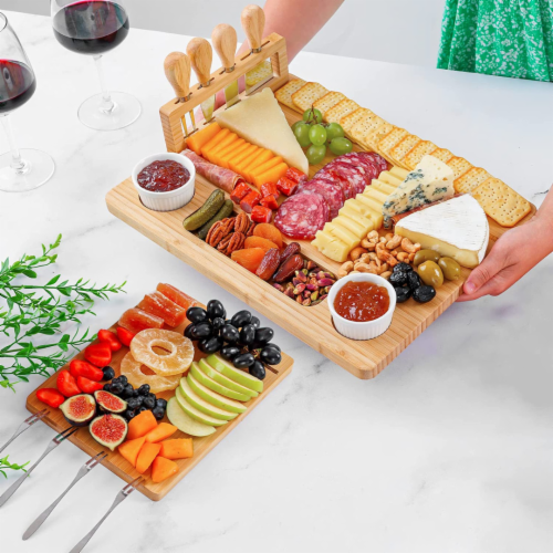 Zulay Kitchen Premium Bamboo Cheese Board Set Perspective: left