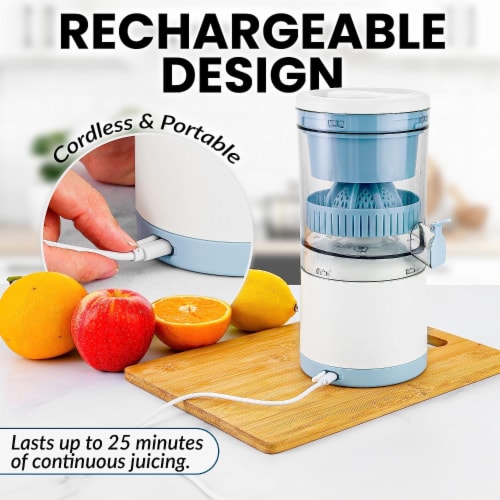 Zulay Kitchen Juice Vortex Lemon & Orange Juicer - Blue & White Perspective: left